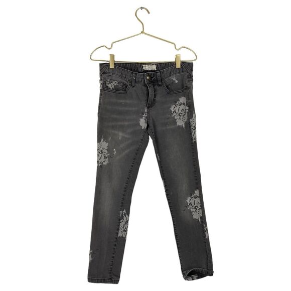 Free People Magnolia Floral Print Dark‎ Gray Skinny Ankle Jeans Womens 28 604 - Picture 1 of 7